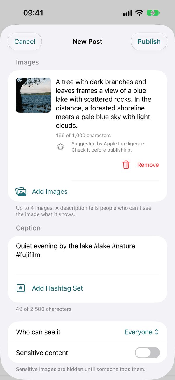 Posting a photo with a suggested image description