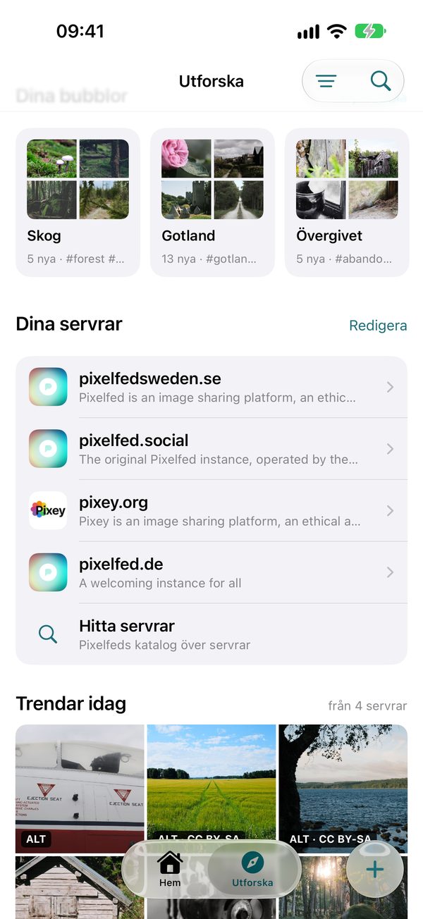Utforska med servrar och trendande bilder