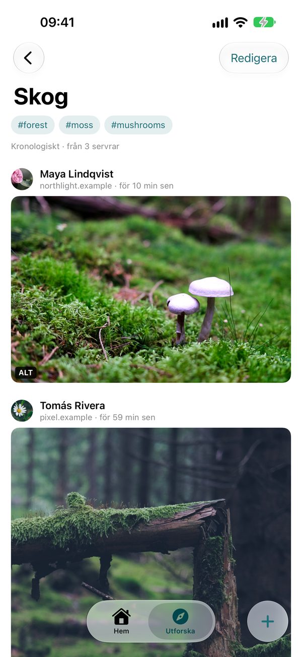 En bubbla med bilder från tre servrar