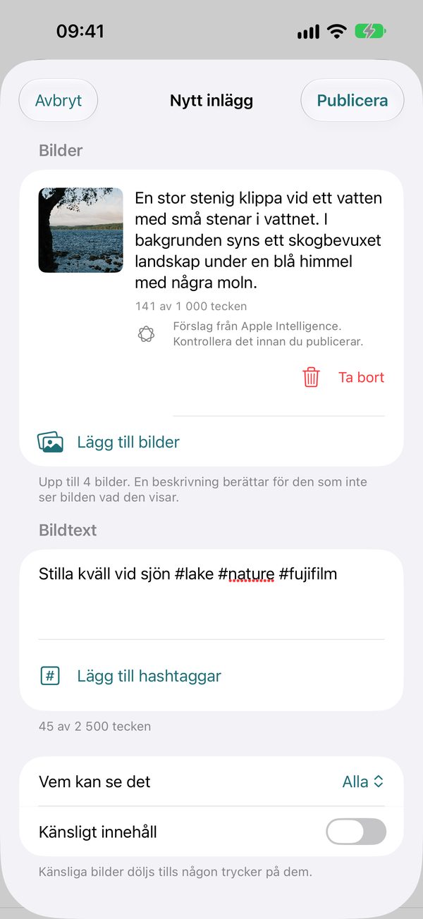 Lägga upp en bild med förslag på bildbeskrivning